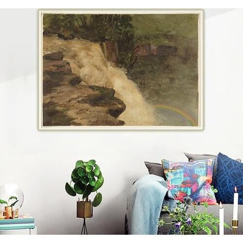 Citon Frederic Edwin Church《A Waterfall in Colombia》Canvas Art Oil Painting Artwork Picture Backdrop Wall Decor Home Decoration