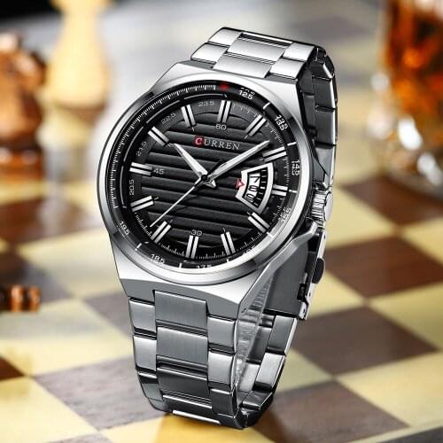 Curren New 8375 Luxury Brand Quartz Watch Stainless Steel Band Wristwatch Fashion Style Watch Man Auto Date Relogio Masculino