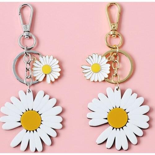 Dayoff Korea Cute Daisy Flower Keychain Keyring For Women Girl Jewelry Fashion Cartoon Handbag Key Chain Decoration Gift K152