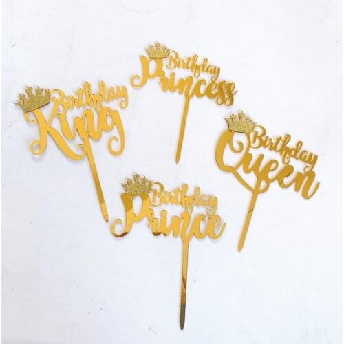 Double Layers Crown King Queen Prince Princess Happy Birthday Acrylic Cake Topper Cake Decorating Supplies Party Decoration