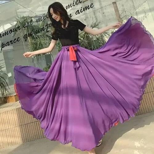 2 Layers Dancewear 540 Pendulum Full Circle 8 Meters Large Hemline Long Chiffon Skirts Women Double Side Wear Dance Swing Skirts