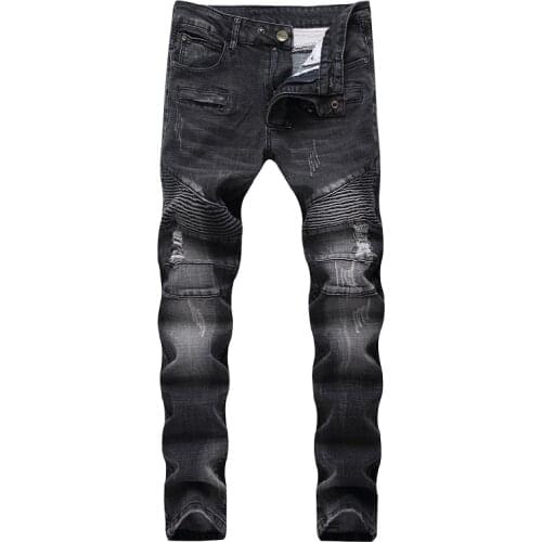 High Quality Ripped Jeans Men Fashion Patchwork Moto Jeans 2020 New Mens Pants Slim Fit Jeans Brand Men Biker Denim Jean men