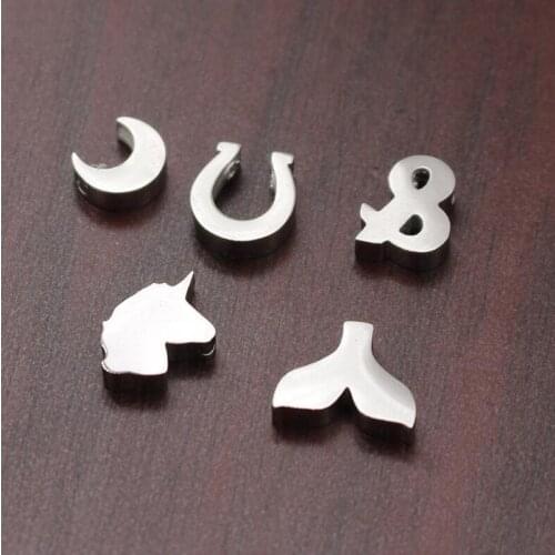 Fnixtar 1.8mm Hole Bead Stainless Steel Polished Charm Pendant Fishtail Unicorn Heart Moon Star Metal Charm DIY Charms 20pcs/lot