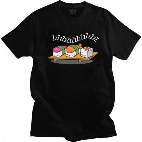 Sleeping Sushi Rice T Shirt Men Pure Cotton Fashion T-shirt Short Sleeves Kawaii Cute Japanese Food Tee Top Fitted Clothing Gift