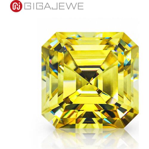 GIGAJEWE Customized Rare Asscher Cut Vivid Yellow VVS1 Moissanite Loose Diamond Test Passed Gemstone For Jewelry Making
