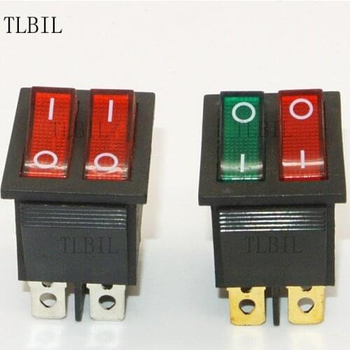 KCD2 Double Rocker Switch 6 Pin On-Off With Red Green Light 20A 125V 16A 250V AC