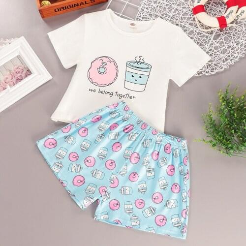 Teenager Girls Set Summer Children Short Sleeve + Shorts Pants 2 PCS Cotton Casual Girl Fashion Print Cute Home Clothing