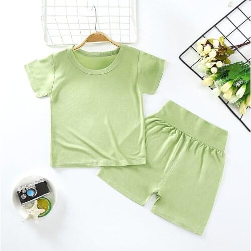 2 Piece Set Boys And Girls Summer Clothes Set Short Sleeved T Shirts Shorts Two Pieces Sets Modal Childrens Home Clothes