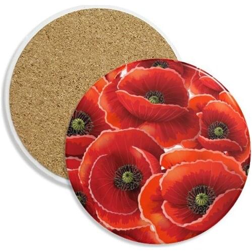 Red Flowers Corn Poppy Bespread Stone Drink Ceramics Coasters for Mug Cup Gift 2pcs