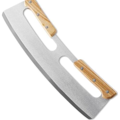 36CM Kitchen Pizza Cutter Stainless Steel Wooden Double Handle Pizza Cutter Dough Slicer Pie Pizza Cutter Kitchen Knife Cocina