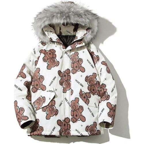 Winter Loose Couple Cartoon Bear Cotton Jacket Plus Size Cotton Coat Hooded Jacket Thick Warm Casual zipper Jacket Men Outwear