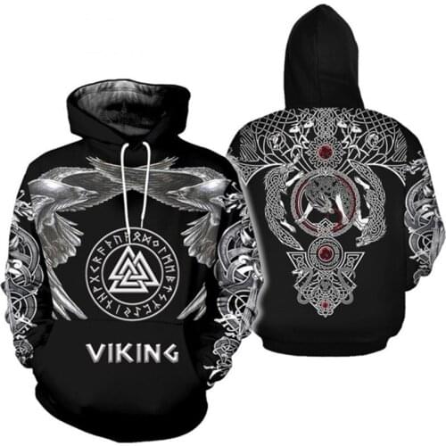 Unisex Vikings Tattoo Viking Warriors Black Fashion Harajuku 3D Print Hooded Polyester Jacket Women Men Cltothes