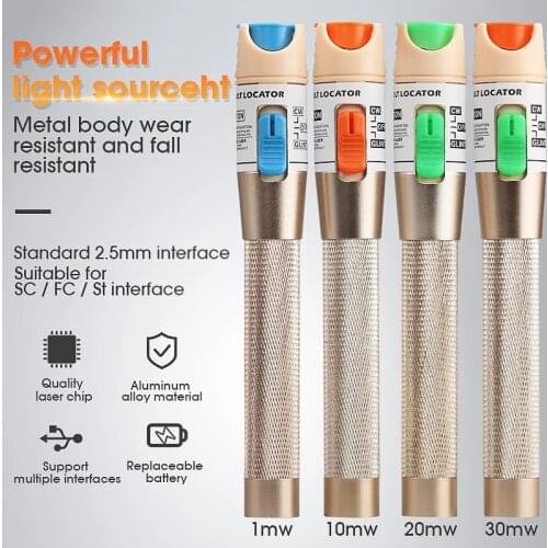 Golden 5KM/10KM/20KM/30KM Red Light Source Fiber Laser Tester Pen Visual Fault Locator Compliant ST FC SC Connector 1-30MW