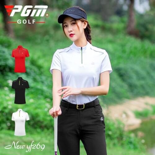 Summer Women Golf T-Shirt Short Sleeve Shirt Ladies Zipper Stand Collar Tops Quick-Drying Golf T-Shirts Sportswear S-XL
