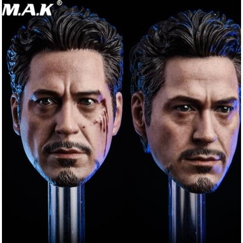 1/6 Scale Male Head Sculpt MK5 Tony 2.0 Head Carved Model Toys Normal/Damaged Version for 1:6 Man Action Figure Body Accessory