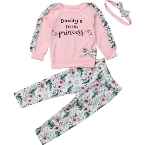 2019 6M-3Y Newborn Kid Baby Girl Floral Clothes Tops T Shirt Tee Flower Long Pants Tracksuit Outfit Set 3Pcs Headband