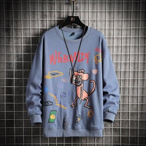 KKSKY Graffiti Monkey Men Crewneck Hoodie Sweatshirt Winter Hip Hop Fashion Print Flower Pullover Hoodies Animal Mens Clothing
