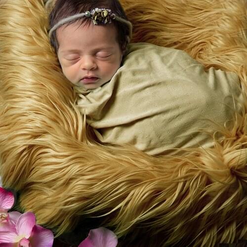 Clearance! Soft Long Pile Faux Fur Round Baby Photo Blankets Dia= 60cm Basket Filler for Newborn Baby Photography Accessories