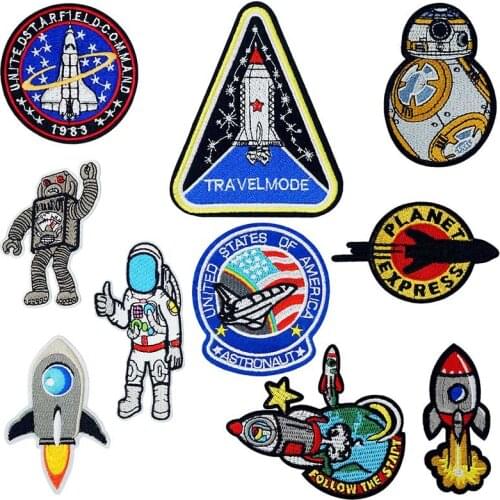 Spaceship Airship Areoboat Embroidered Iron on Patches for Clothing DIY Stripes Clothes Patchwork Sticker Custom Applique