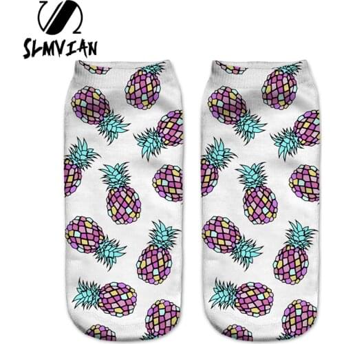 SLMVIAN Women Socks Harajuku Style Colored Pineapple 3D Print sock Womens Girls Low Cut Ankle Socks Hosiery Printed Sock