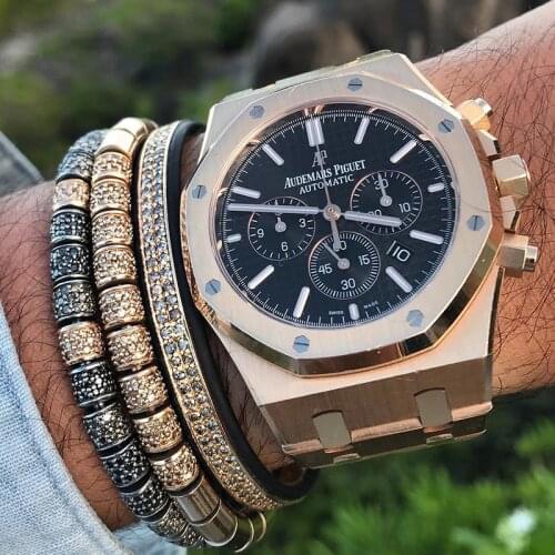 New Original Bangle Rose Gold & Black Color White Zircon Tube Beads Stringing Up Women Men Bracelets Jewelry Gifts