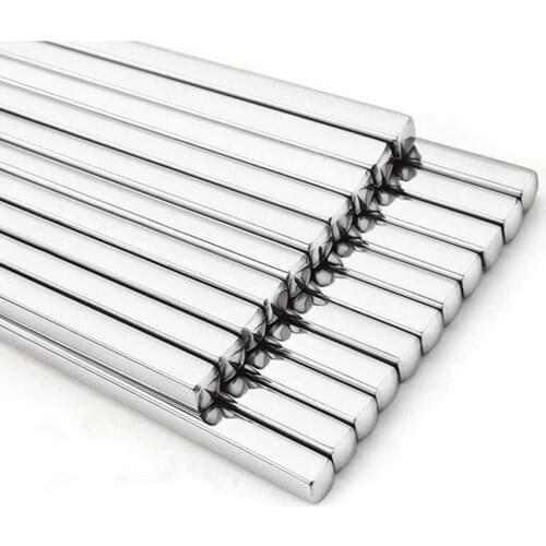 5Pair Top Quality Skid-resistant 18/10 Stainless Steel Chopsticks Square Alloy Metal Chop Stick Eco-friendly Dinnerware Set