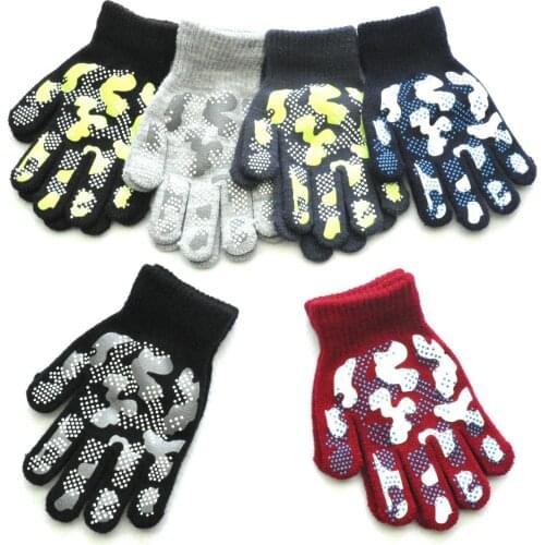 7-11Years Children Winter Warm Knitted Gloves Student Baby Boys Girls Outdoor Sport Anti Slip Camouflage Printing Gloves KF200