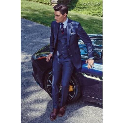 Latest Coat Pant Designs Navy Blue Men Suit Slim Fit Skinny 3 Piece Tuxedo Custom Fashion Groom Blazer Vestidos Jacket+Pant+Vest