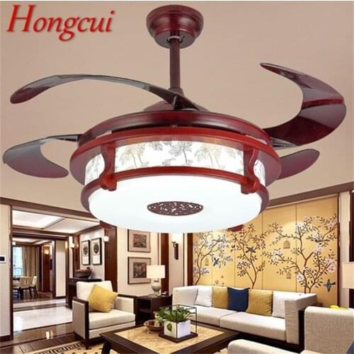 Hongcui Ceiling Fan Light Invisible Red Lamp With Remote Control Modern LED For Home Living Room