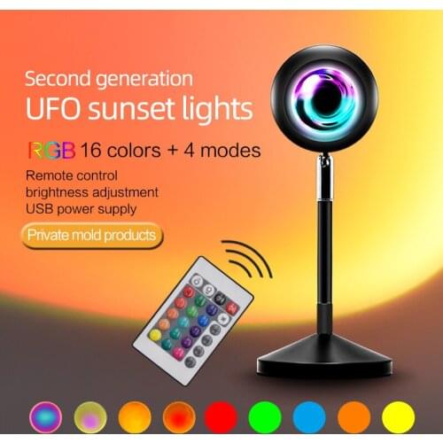 Remote Control UFO Sunset Projection Light Rainbow Table Lamp RGB Atmosphere LED Night Light Home Bedroom Background Wall Decor