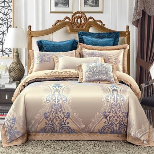 Luxury jacquard Bedding Set King Queen Size Bed Linen silk Cotton Duvet Cover Bed Sheet Set Pillowcases