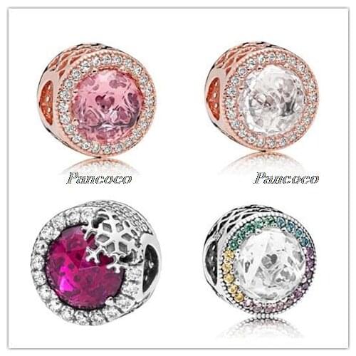 925 Sterling Silver Charm Rainbow Radiant Hearts With Mix Crystal Beads Fit Pandora Bracelet & Necklace Diy Jewelry