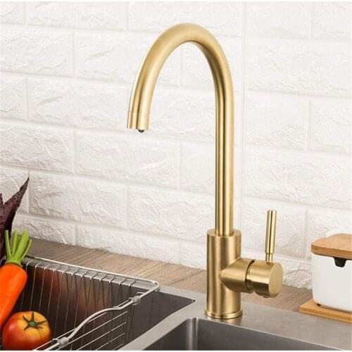 Kitchen Faucet Stainless Steel Wiredrawing Golden Color Hot and Cold Water Faucet Mixer Tap Kitchen Accessories
