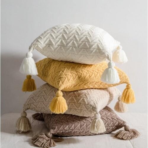 Super Soft Plain Color Pillow Cushion 8 Colors Tassel Knitting Home Decoration Large Twist Pillowcase Simple And Comfortable