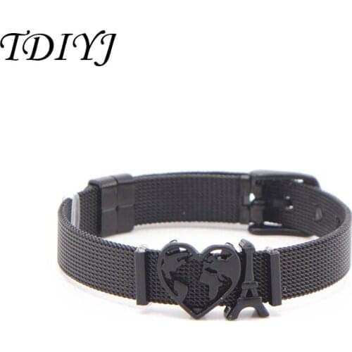 TDIYJ Adjustable Love Eiffel Tower Black Charm Bracelets for Traveling as Women Jewelry