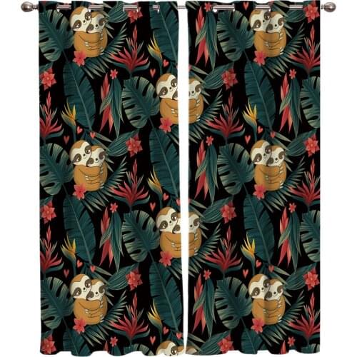 ValentineS Day Themed Designs Of Sloths Tropical Plants Window Curtains Living Room Curtain Kitchen Curtains Home Decor