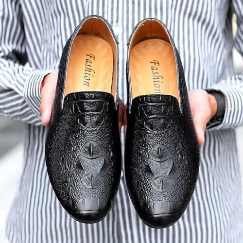 Crocodile Pattern Shoes Men Autumn Casual Shoes Men Breathable Leather Loafers Trend Lazy Loafers British Style Zapatos Hombre