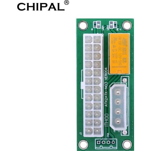 CHIPAL Dual PSU Adapter ATX 24Pin to 4Pin SATA Power Sync Starter Card Extension Cable Converter ADD2PSU Riser Adapter Extender