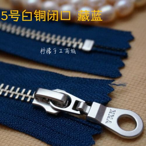 YKK Zipper 5 Metal White Copper Closed Zipper 15-50cm Deep Blue Clothing Pocket Package