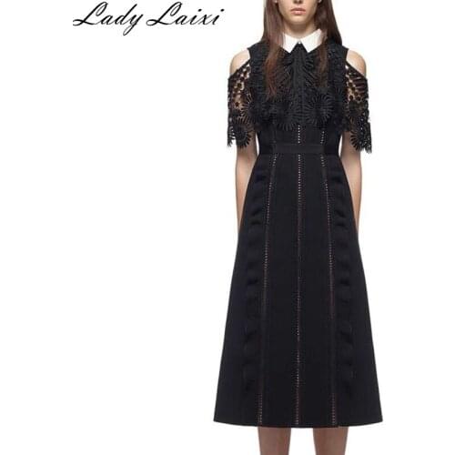 Self Portrait Lace Summer Dress Runway Womens Off Shoulder Hollow Out Cloak Sleeve Patchwork High waist Party Dress Vestidos
