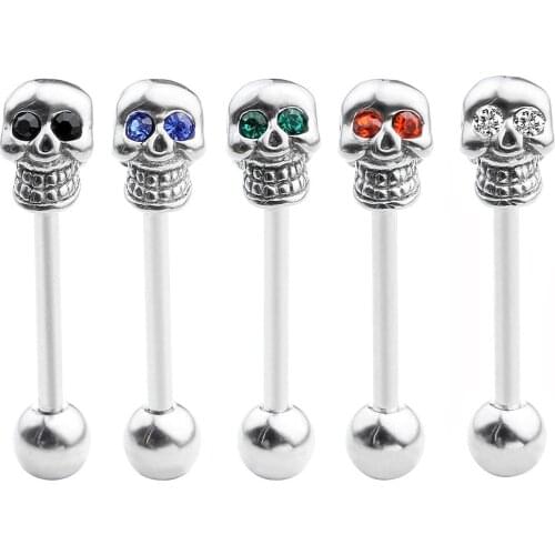 1PC Punk Skull Tongue Piercing Stainless Steel Crystal Tongue Rings Piercing Lengua Barbell Piercing Body Jewelry Ear Tragus