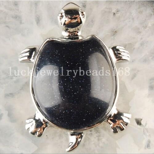 Free Shipping Women Fashion Jewelry 32x42mm Blue Goldstone Turtle Pendant Bead 1pcs C3207