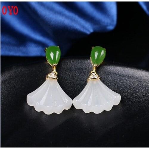 100% 925 sterling silver natural hetian jade maple earrings