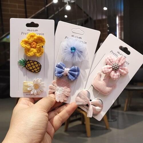 3Pcs Baby Hair Clips Flower Bows Kids Girl Hairpins Lattice Crown Children Barrettes Kids Headwear Baby Girl Hair Accessories