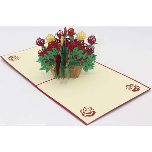 3D Laser Cut Handmade Carving Rose Flower Basket Paper Invitation Greeting Cards PostCard Wedding Valentines Day Creative Gift