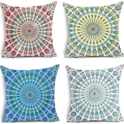 4Pcs Mandala Pattern Cushion Cover Bohemia Throw Pillow Decorative Pillowcase Retro Sofa Pillow Case 45X45cm