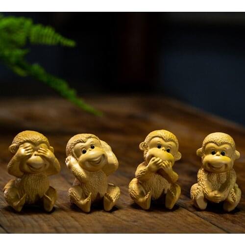 4pcs Boxwood 6cm Little Monkey Sculpture Wood Chinese Zodiac Lucky Statue Mini Animal Home Decor