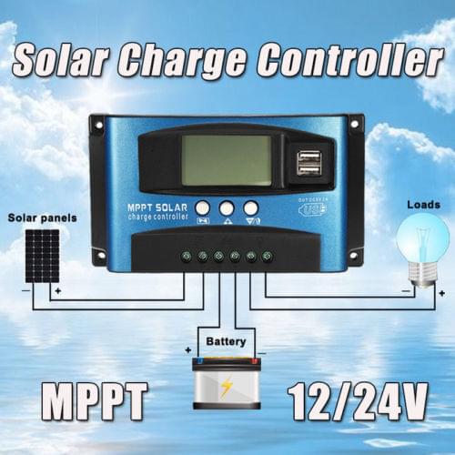10-100A Auto Solar Charge Controller MPPT With Dual USB 5V Output 12/24V Solar Panel Battery Regulator Charge