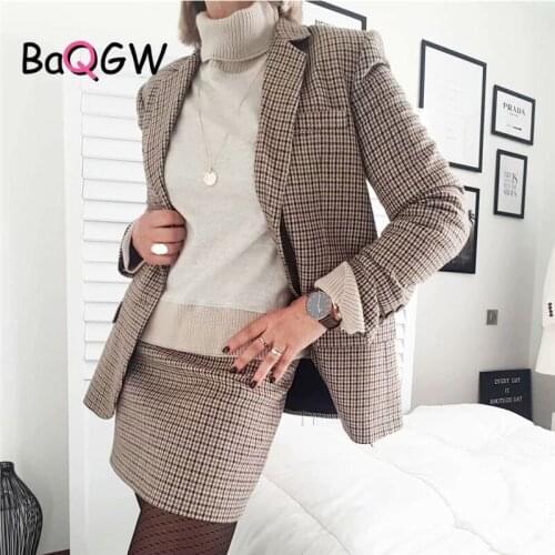 BaQGW Women Plaid Autumn 2 Piece Set Blazer+High Waist Skirt Office Lady Jacket Skirt Suits Sold Separately Womens 2ps Outfits