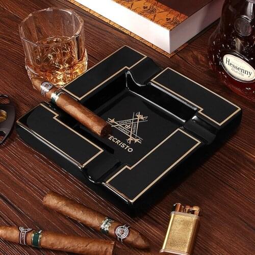 Household Luxury Cigar Holder Ashtray Cuba Large Ceramic Square Ash Tray Living Room 4 Slot Cigar Tray Tobacco Cigarette
